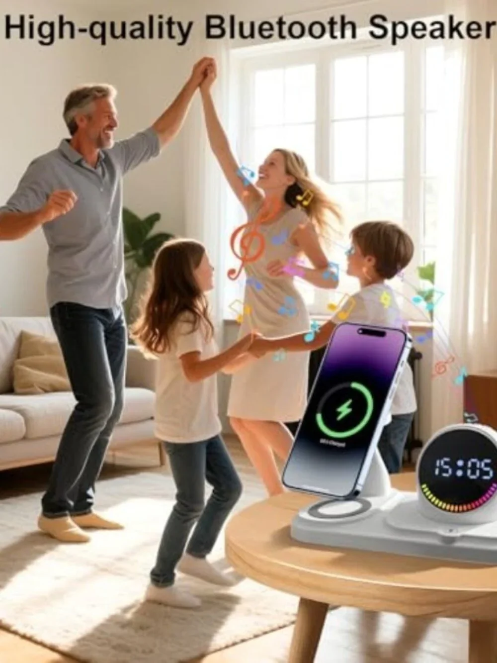 6 in 1 Wireless Charging Station with Bluetooth Speaker Fuction, Charging Stand